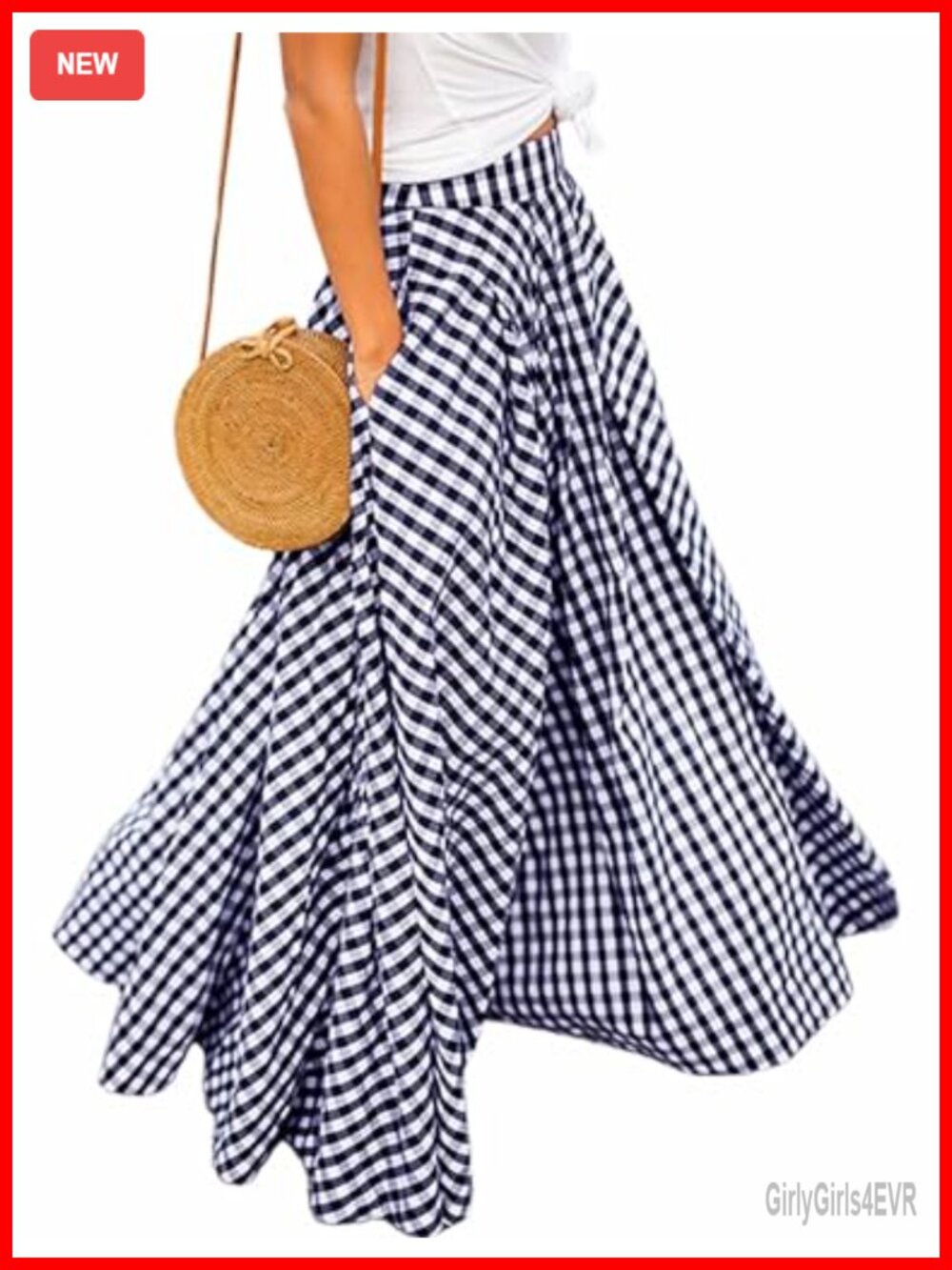 Gingham Maxi Skirt High Waist Pleated A Line Flowy Checkered Long Skirt